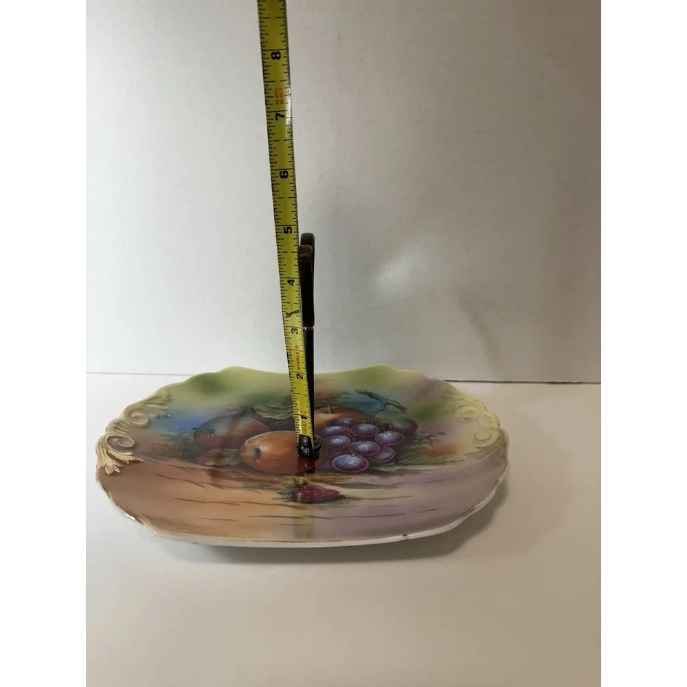 Fruit Tray‎ Candy Dish Trinket Serving Stem Handle Appetizer Nut Vintage Gold
